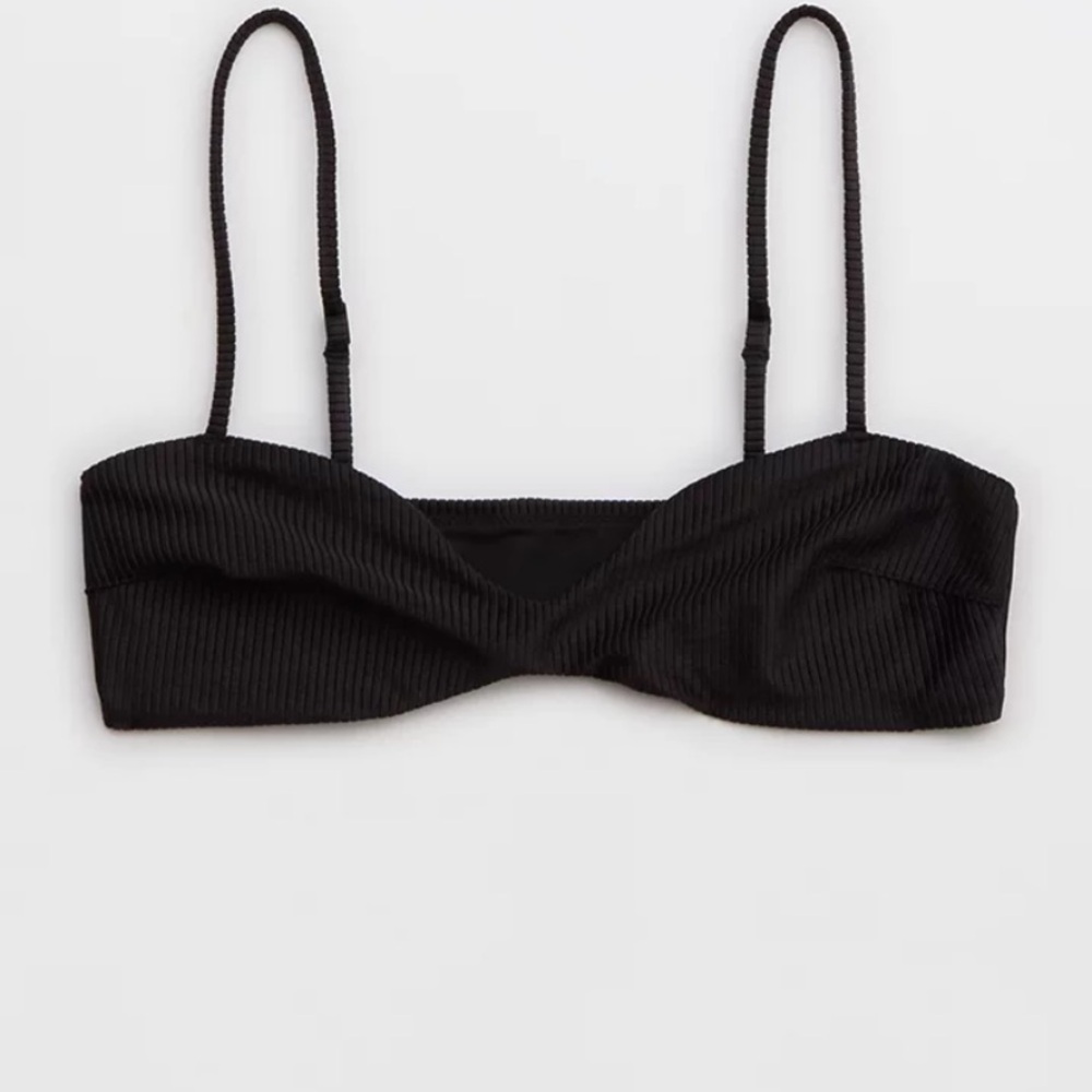 NWT aerie Black Bandeau Scoop Bikini Top Size M